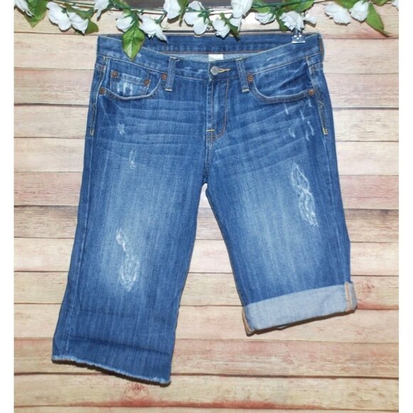 Lucky Brand Prairie Sweet Low Bermuda Jean Shorts Size 6 W28 Distressed - Picture 1 of 14